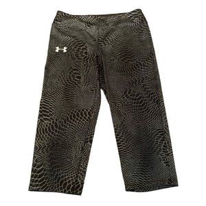 Large Under Armour Youth Girl's Capri Athletic Pants Fitted Heat Gear Black Meta